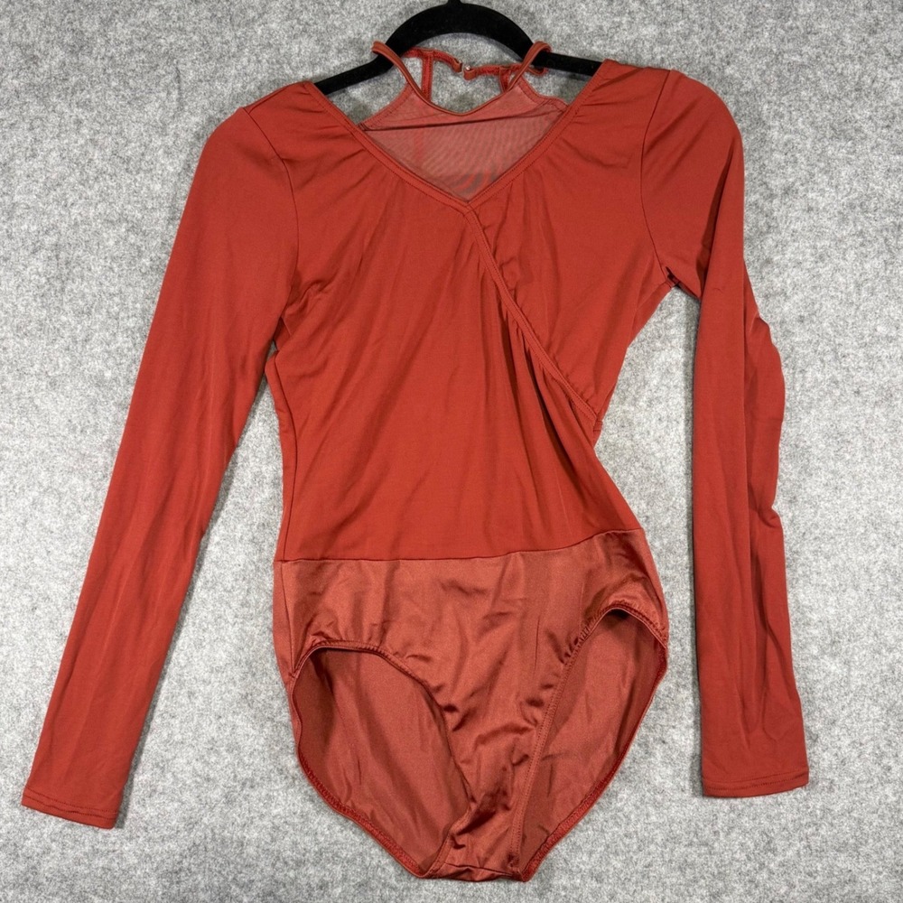 Weissman Leotard Womens Adult Medium Terracotta Long Sleeve Wrap Mesh Back 12555